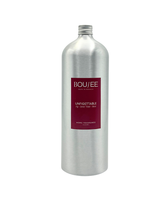 BOUJEE MONACO Unfigettable XL Refill in modern aluminium bottle, blending freshness and softness for a calming, elegant scent experience.
