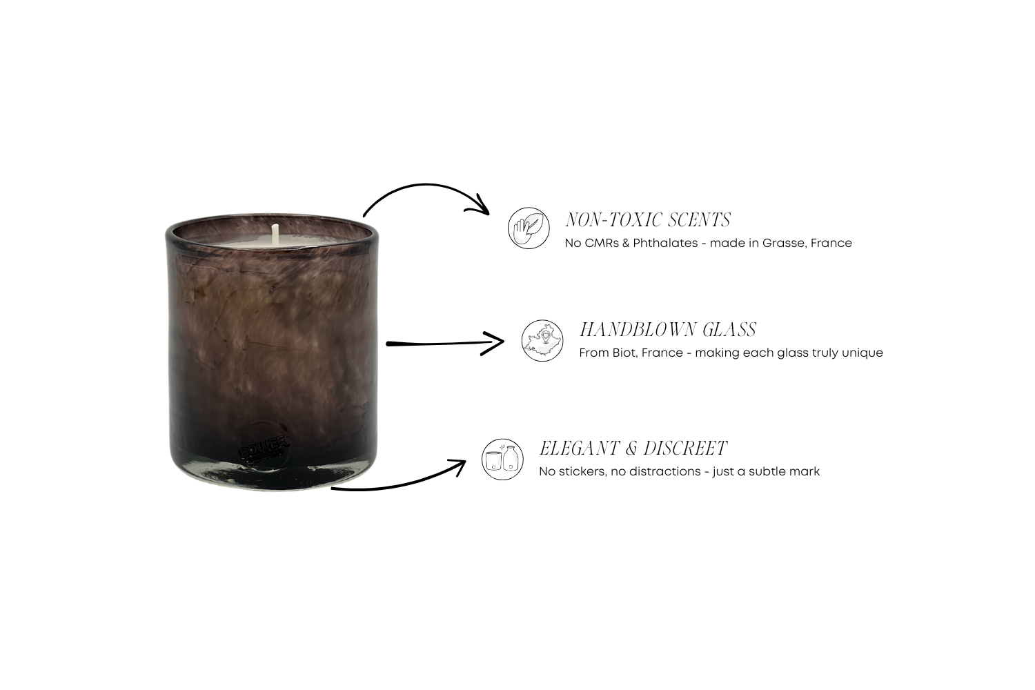 BOUJEE MONACO products feature non-toxic, eco-friendly scents and are elegantly crafted in handblown glass. Designed for luxury and discretion, perfect for creating a refined atmosphere in any space.