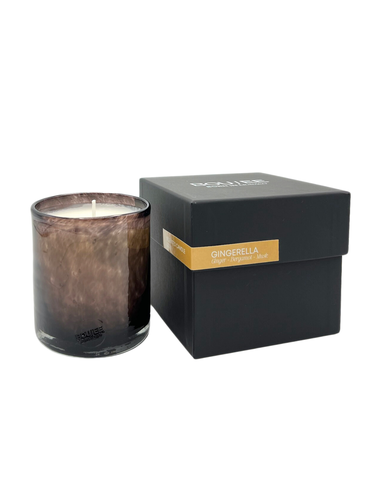 Gingerella Candle by BOUJEE, featuring a spicy and fresh fragrance blend of Ginger, Bergamot, and Musk.